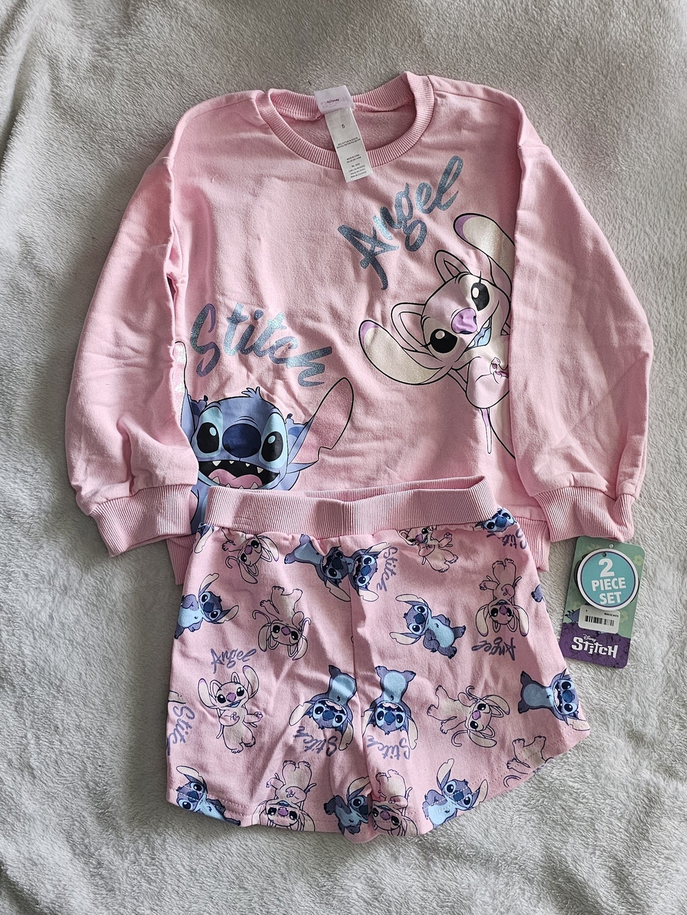 Stitch Little Girls 2 Pc Long Sleeve Shorts Set